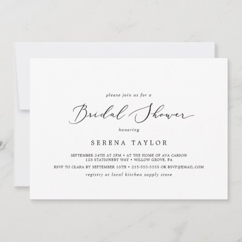 Delicate Calligraphy Horizontal Bridal Shower Invitation