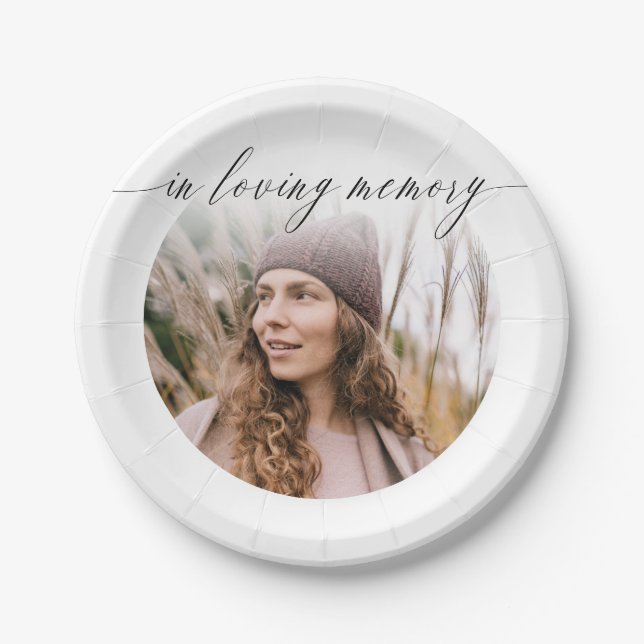 Delicate Calligraphy In Loving Memory Photo  Paper Plates (Front)