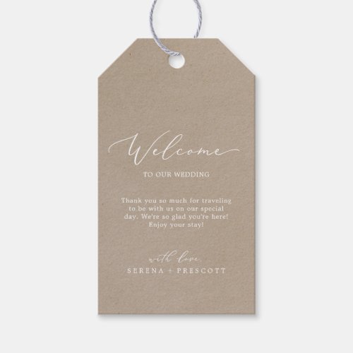 Delicate Calligraphy  Kraft Wedding Welcome Gift Tags