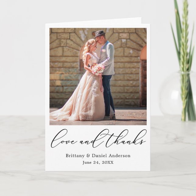 Delicate Calligraphy Love and Thanks Wedding Fold Thank You Card (Front)