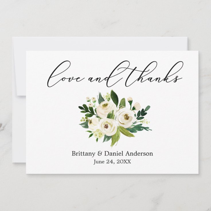 Delicate Calligraphy Love Thanks Green Floral Thank You Card | Zazzle