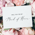 Delicate Calligraphy Maid of Honor Proposal Card<br><div class="desc">This delicate calligraphy maid of honor proposal card is perfect for a modern wedding. The romantic minimalist design features lovely and elegant black typography on a white background with a clean and simple look. Customize the card with the name of the bride and the maid of honor. Personalize the back...</div>