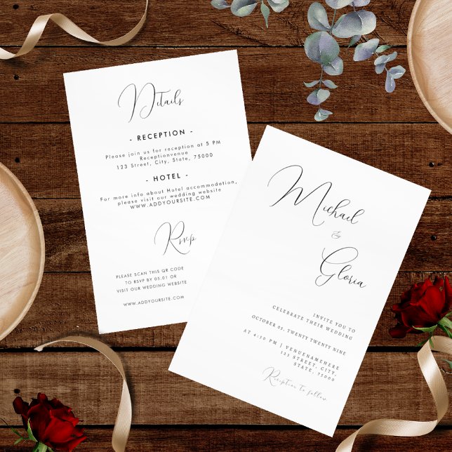 Delicate Calligraphy Minimalist All in One QR Code Invitation (Creator Uploaded)