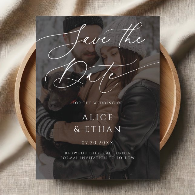 Delicate Calligraphy Photo Wedding Save the Date Invitation Postcard (Creator Uploaded)