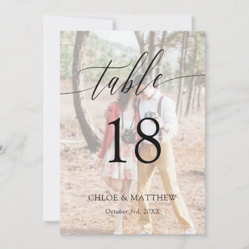 Delicate Calligraphy Photo Wedding Table Number