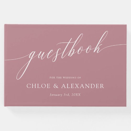 Delicate Calligraphy Pink White Wedding Guest Book