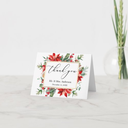 Delicate Calligraphy Poinsettia Wedding Note Thank You Card