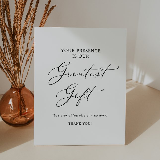 Delicate Calligraphy Presence is Greatest Gift Pedestal Sign (Creator Uploaded)