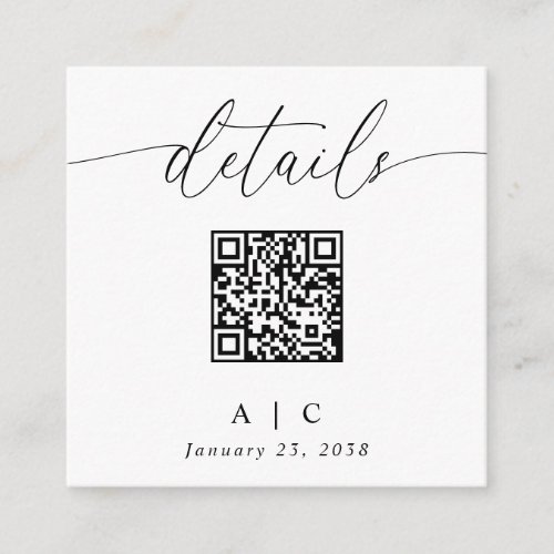 Delicate Calligraphy QR Code Wedding Details Enclosure Card