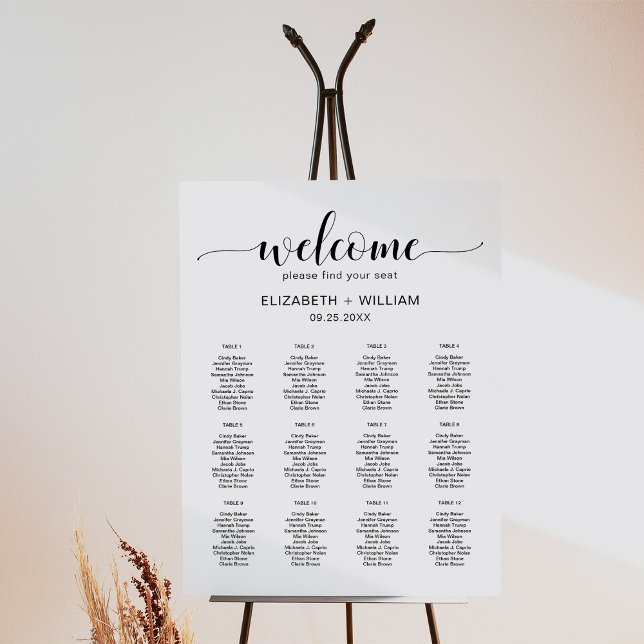 Delicate Calligraphy Script Welcome Seating Chart Foam Board (Delicate Calligraphy Script Welcome Seating Chart Sign Foam Board)