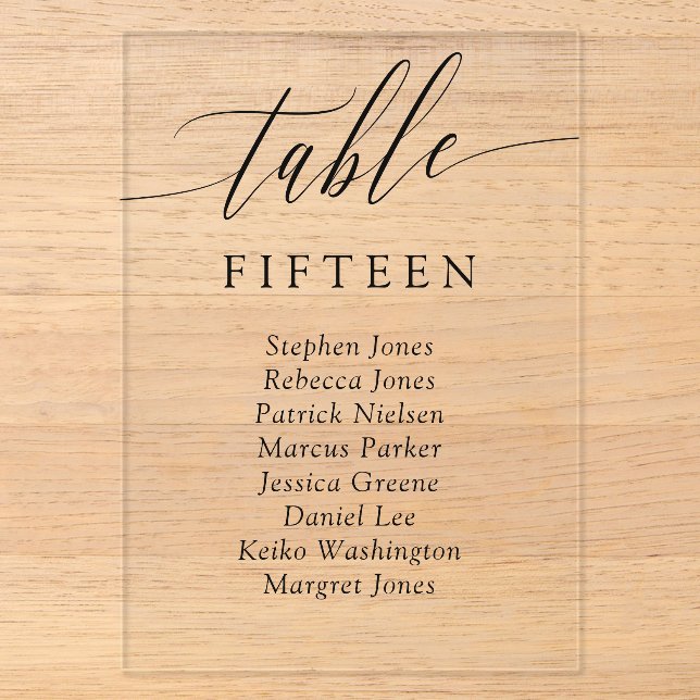 Delicate Calligraphy Table Seating Card Acrylic Invitations (Front)