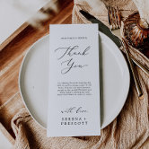Modern Hand Script Wedding Place Setting Thank You Menu