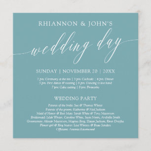 Delicate Calligraphy Teal Wedding Day Program
