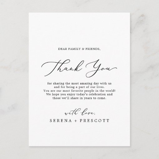 Delicate Calligraphy Thank You Reception Card 