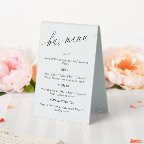 Delicate Calligraphy Wedding Bar Menu Table Tent Sign