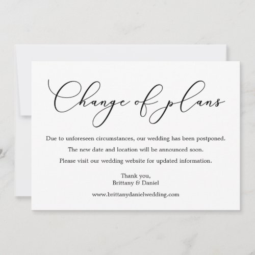 Delicate Calligraphy Wedding Change Of Plans Card