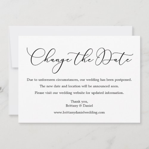 Delicate Calligraphy Wedding Change The Date Card