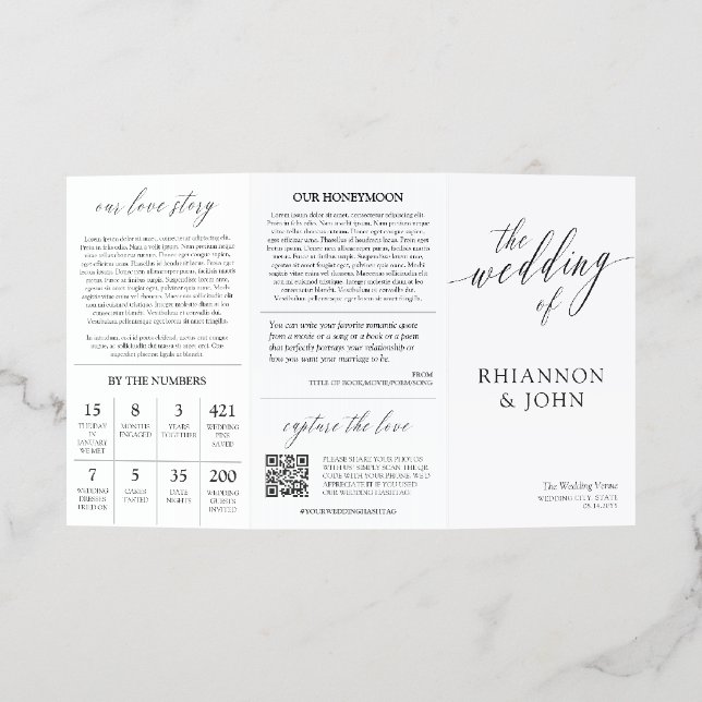 Delicate Calligraphy Wedding Itinerary & Program Brochure (Outside)