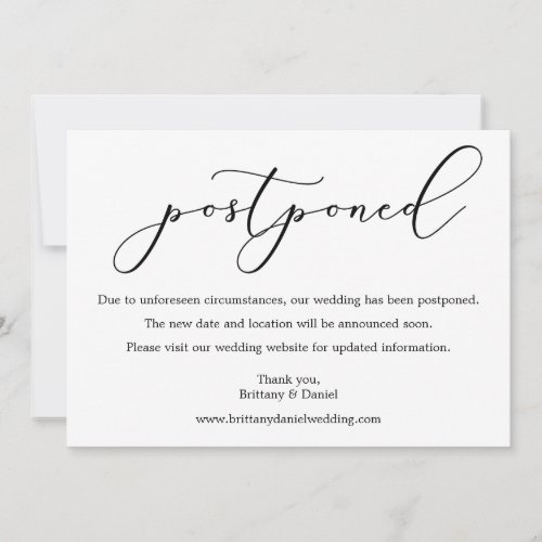 Delicate Calligraphy Wedding Postponed Card