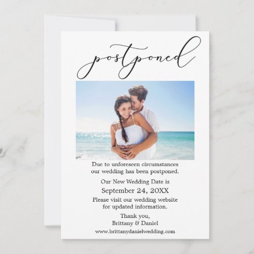 Delicate Calligraphy Wedding Postponed Photo Card