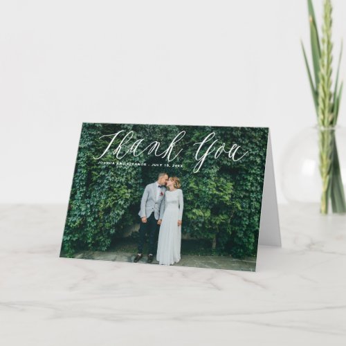 Delicate Calligraphy Wedding Thank You Photo Card