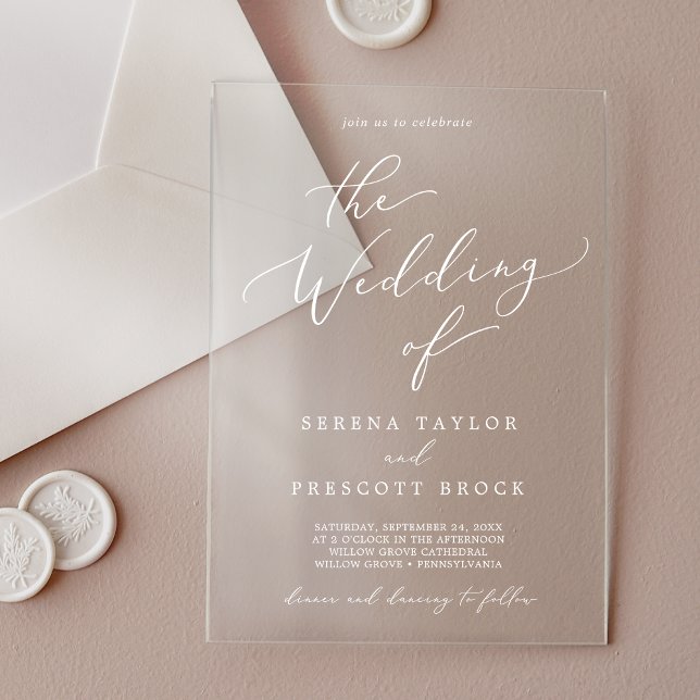 Delicate Calligraphy White Modern Classic Wedding Acrylic Invitations (Delicate Calligraphy White Modern Classic Wedding Acrylic Invitations)