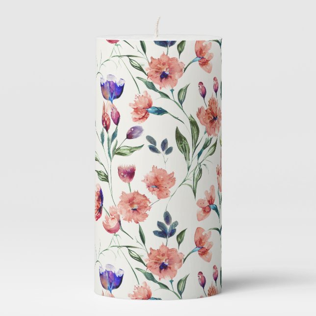 Delicate Carnations Pink  Pillar Candle (Front)