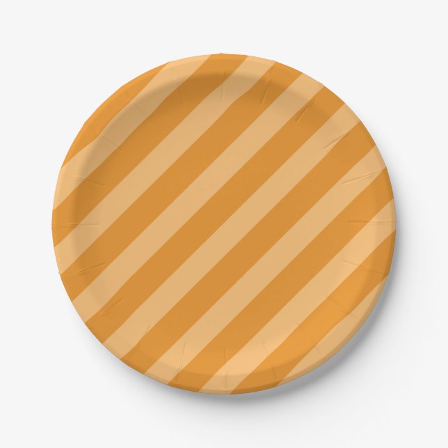 Delicate Carrot Orange diagonal stripes pattern Paper Plates (Front)