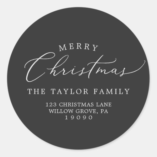 Delicate Charcoal Christmas Return Address Classic Round Sticker
