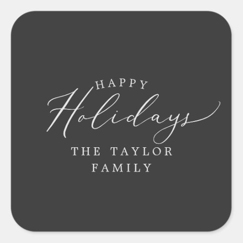 Delicate Charcoal Happy Holidays Holiday Gift Square Sticker