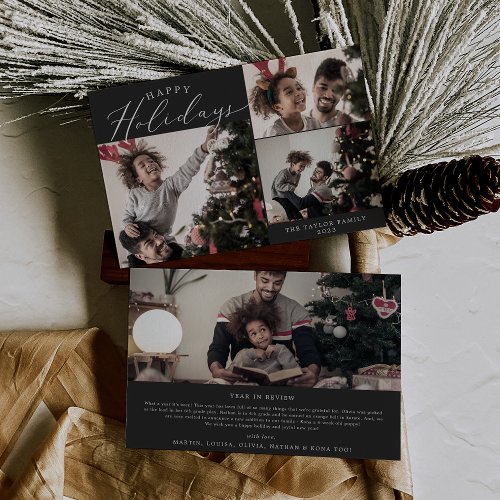Delicate Charcoal Happy Holidays Photo Newsletter Holiday Card