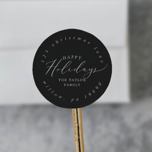 Delicate Charcoal Holiday Circular Return Address Classic Round Sticker