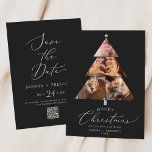 Delicate Charcoal Marry Christmas Tree Holiday Save The Date<br><div class="desc">This delicate charcoal marry Christmas tree holiday save the date card is the perfect simple holiday greeting. The romantic minimalist design features lovely and elegant typography on a dark charcoal background with a clean and simple look. Personalize the front of the card with 4 photos, your names and the year....</div>