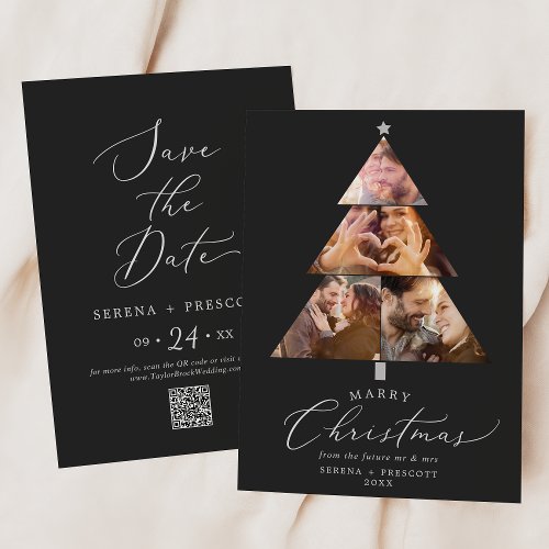 Delicate Charcoal Marry Christmas Tree Holiday Save The Date