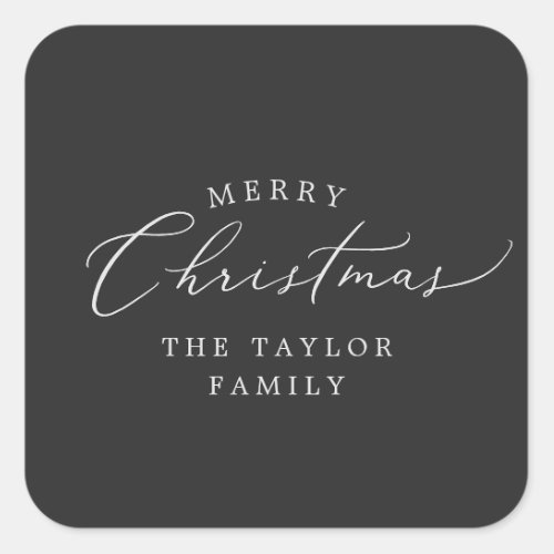 Delicate Charcoal Merry Christmas Holiday Gift Square Sticker