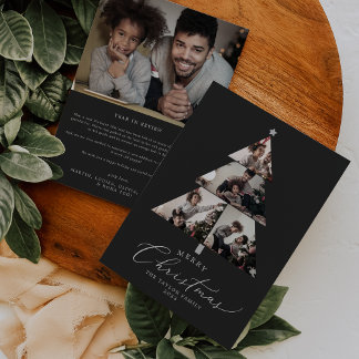 Delicate Charcoal Merry Christmas Tree Photo Holid Holiday Card