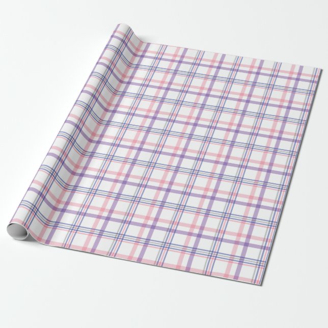 Delicate Checkered Pattern Of Blue Violet Pink Wrapping Paper (Unrolled)
