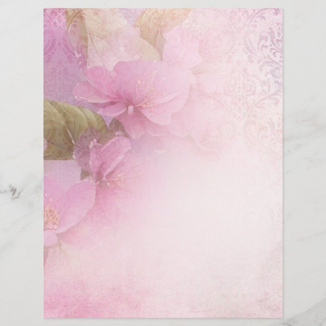 Delicate Cherry Blossom & Damask Scrapbook Paper (Front)