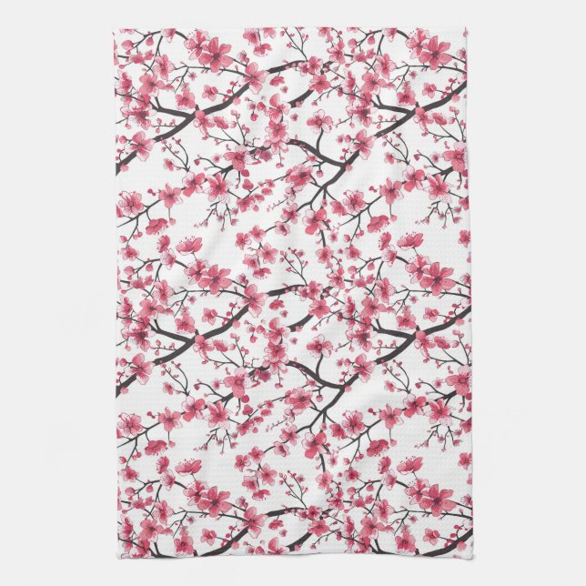 Delicate Cherry Blossom Pattern Kitchen Towel (Vertical)