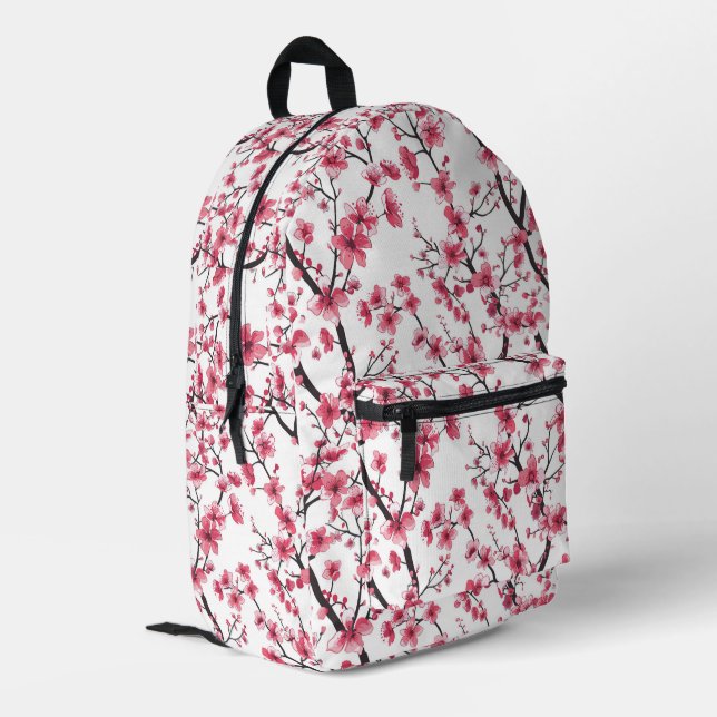 Delicate Cherry Blossom Pattern Printed Backpack (Back Corner Left)