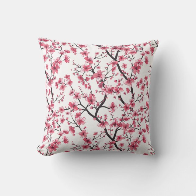 Delicate Cherry Blossom Pattern Throw Pillow (Front)