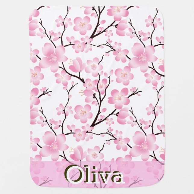 delicate cherry blossom pink white baby blanket (Front)