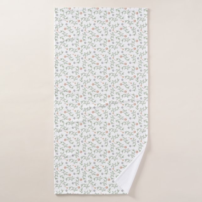 Delicate Chic Cottage Botanical Print Bath Towel (Bath Towel)
