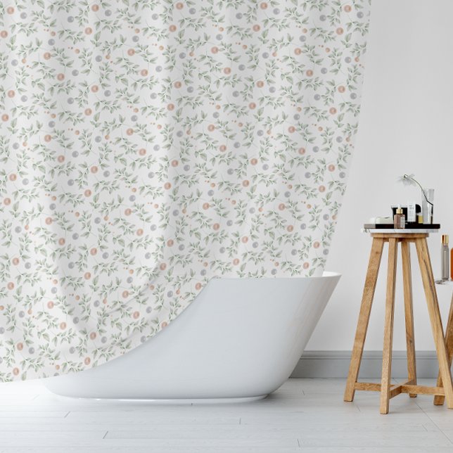 Delicate Chic Cottage Botanical Print Shower Curtain (Creator Uploaded)