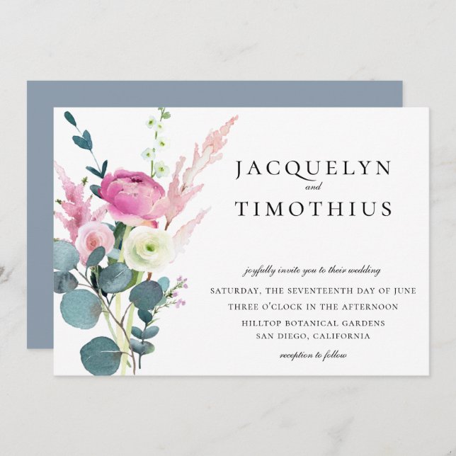 Delicate Chic Garden Floral Wedding Invitation (Front/Back)