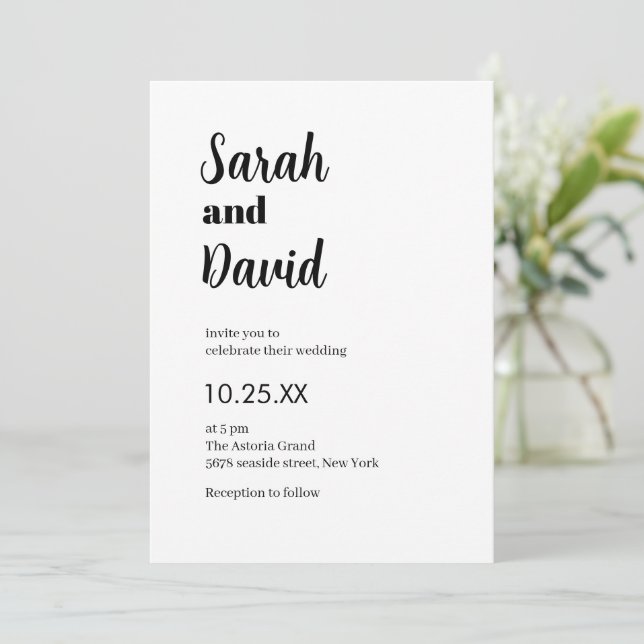 Delicate chic Modern black and white wedding Invitation (Standing Front)