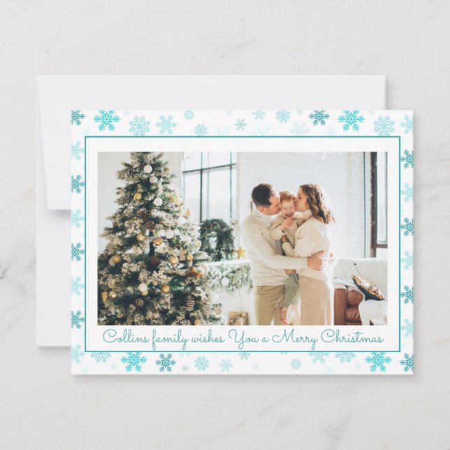 Delicate Christmas snowflakes family photo Holiday Card (Front)