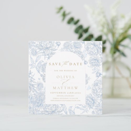 Delicate Classic Blue Floral French Photo Save The Date
