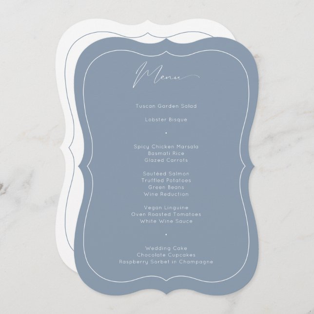 Delicate Classic Dusty Blue Calligraphy Wedding Menu (Front/Back)