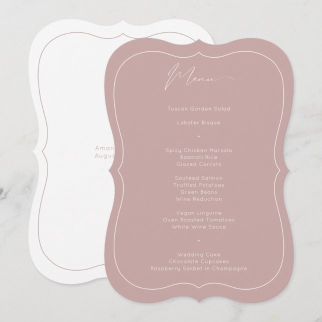 Delicate Classic Dusty Rose Calligraphy Wedding  Menu (Front/Back)